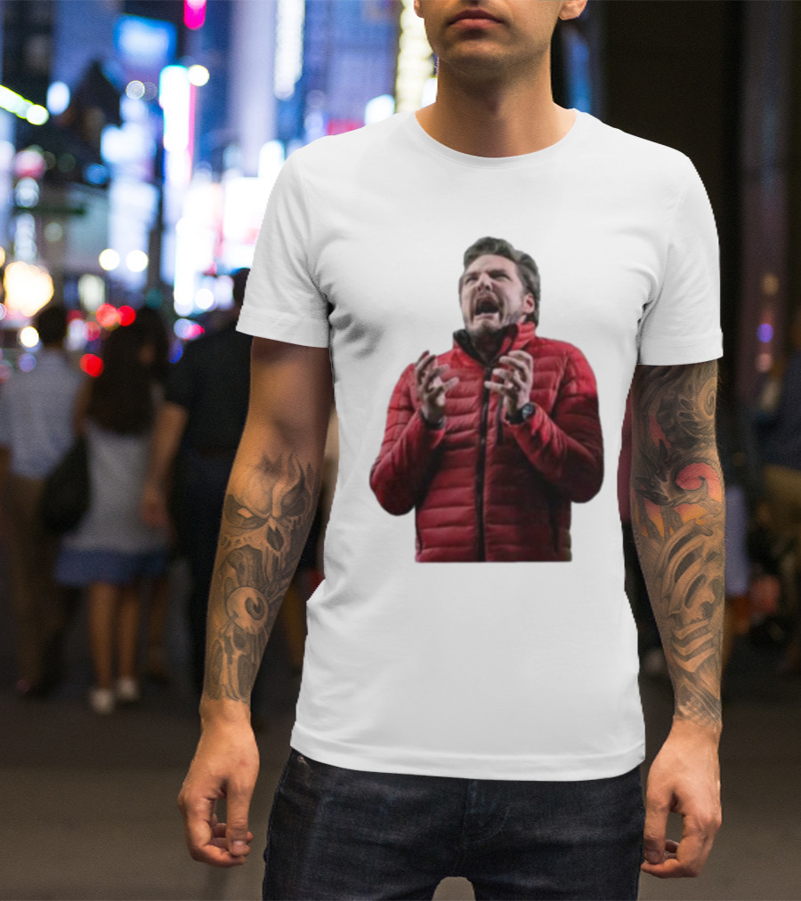 Pedro Pascal Moment In The Bubble Red Jacket Reaction T-Shirt