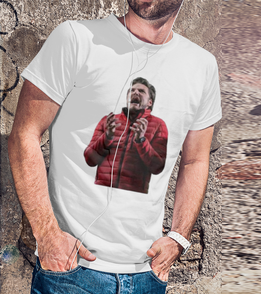Pedro Pascal Moment In The Bubble Red Jacket Reaction T-Shirt