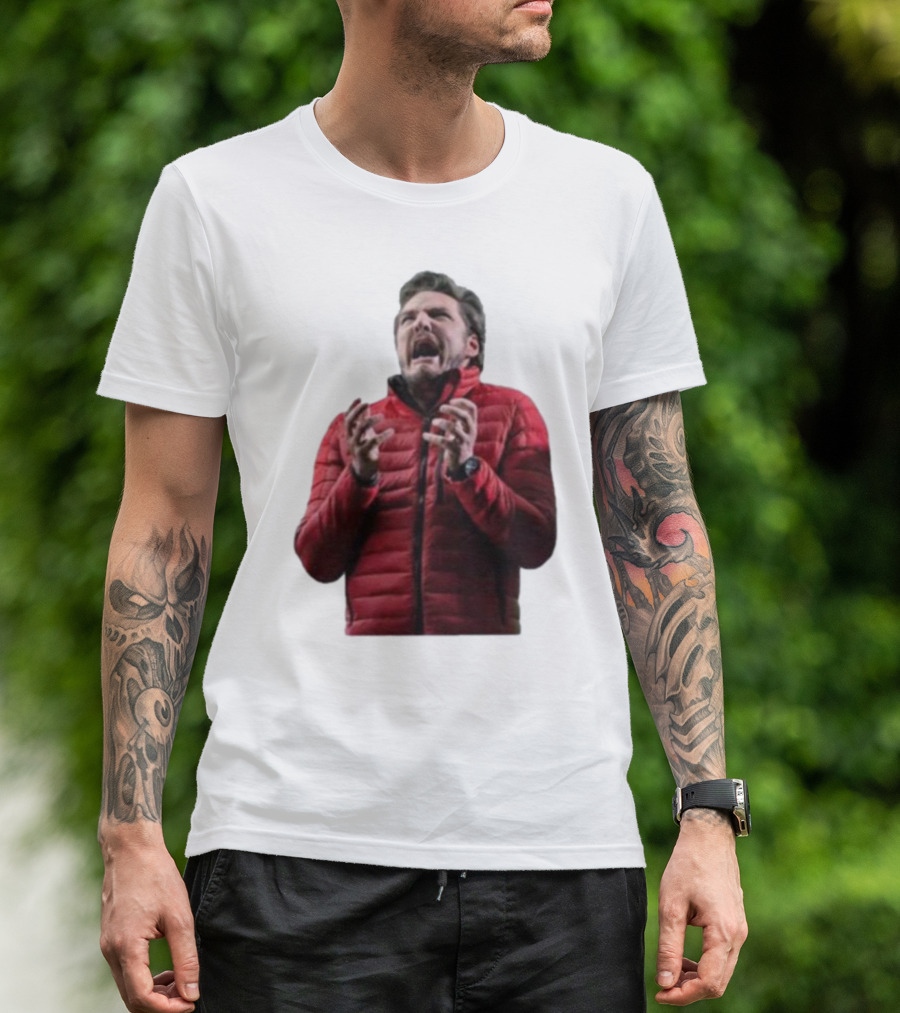 Pedro Pascal Moment In The Bubble Red Jacket Reaction T-Shirt