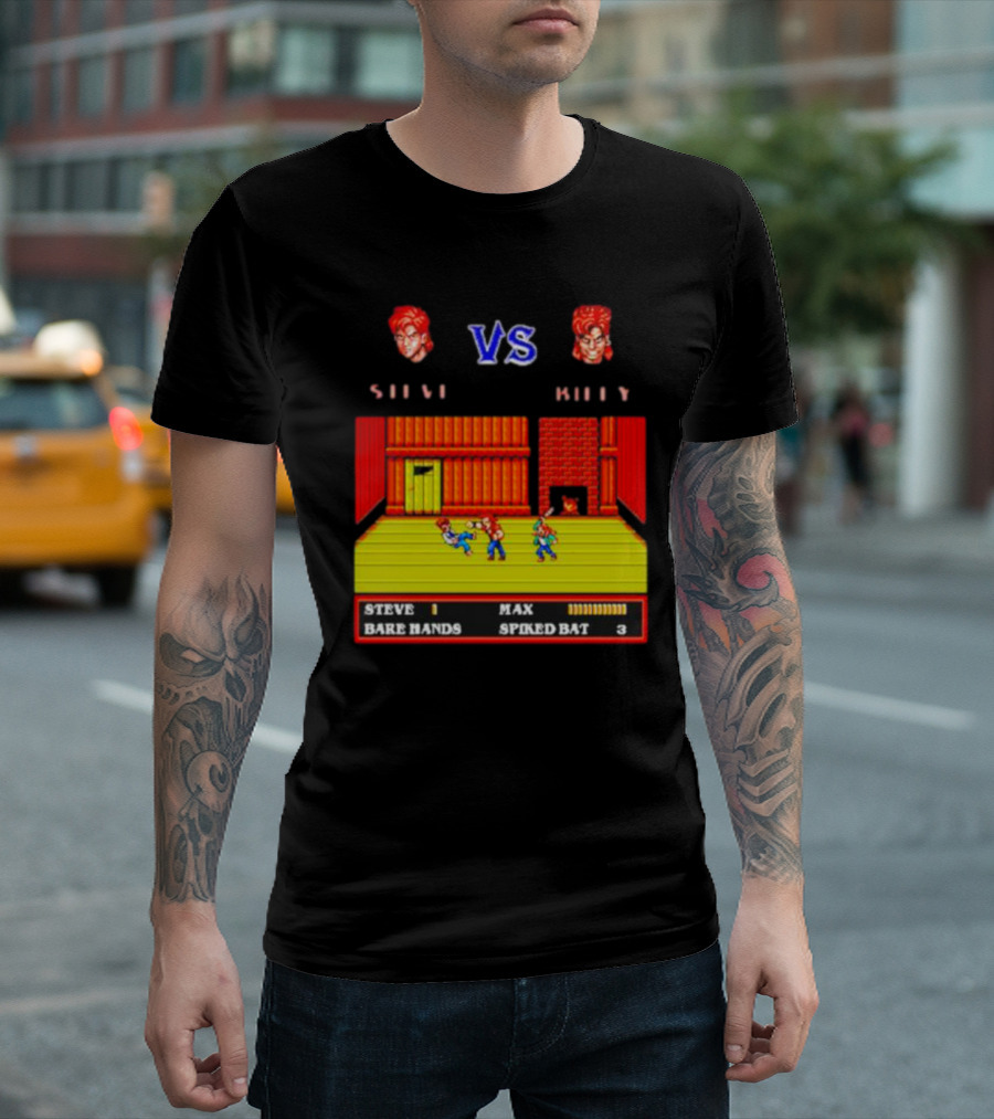 Steve Vs Billy and Max Double Dragon Showdown Retro Video Game T-Shirt