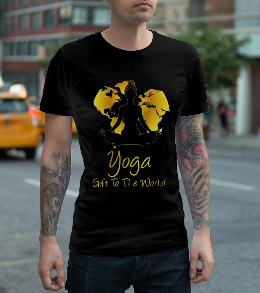 Yoga Gift To The World Globe Silhouette Meditation T-Shirt
