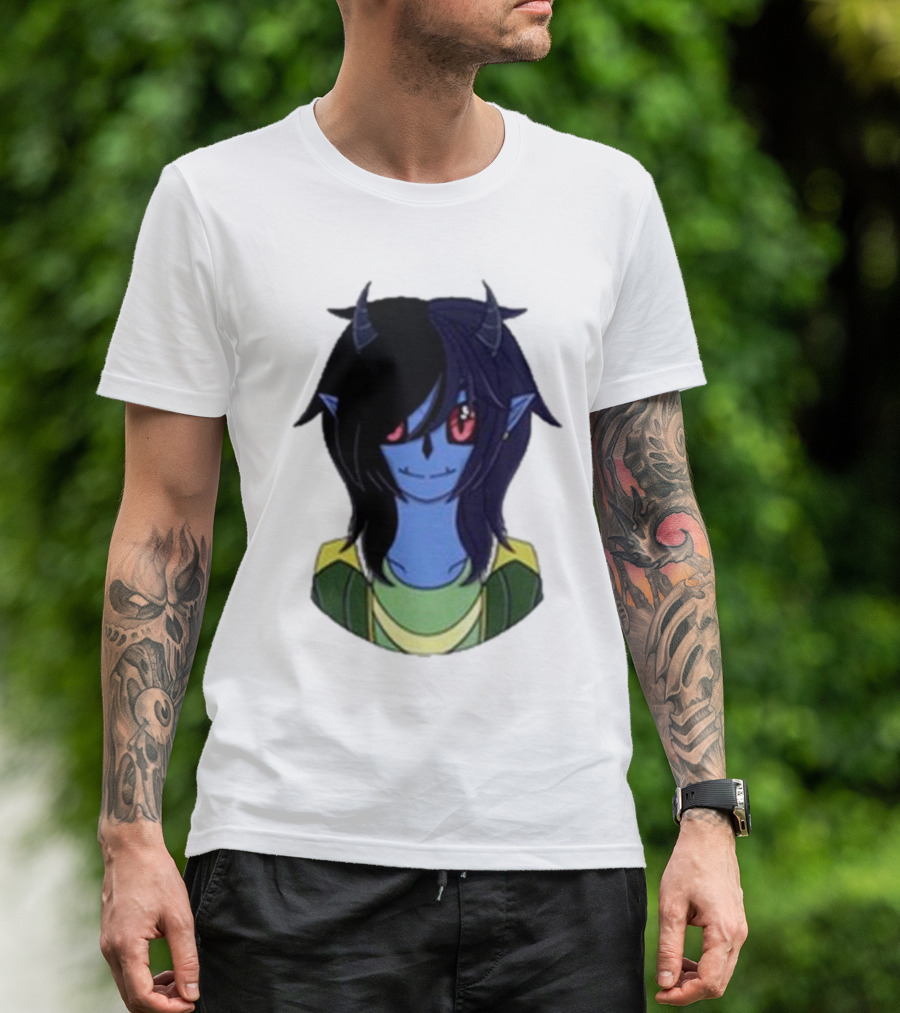 Zombicplayz's Anime-Style Blue Demon Character With Red Eyes And Horns T-Shirt