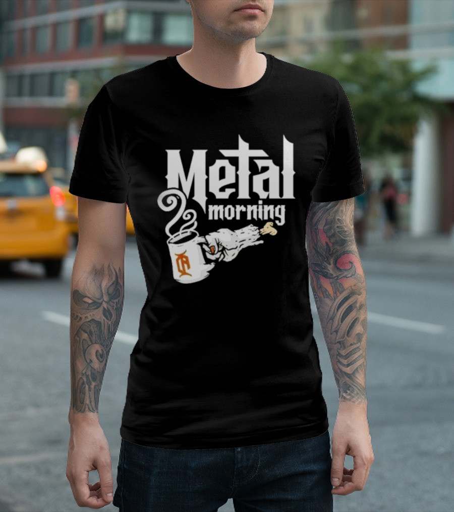 Metal Morning Skeleton Hand Coffee Cup T-Shirt