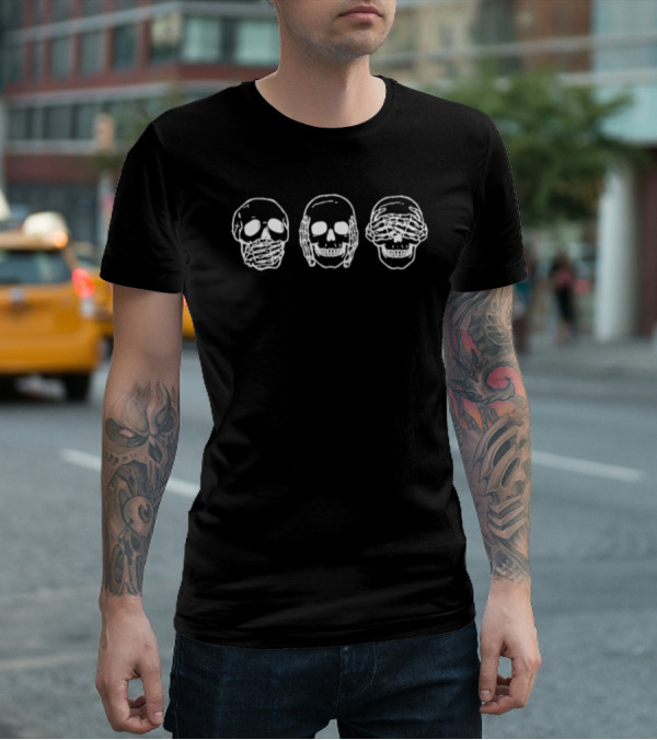 Santorini À Imprimé Tête De Mort Trois Crânes Voir Entendre Parler T-Shirt