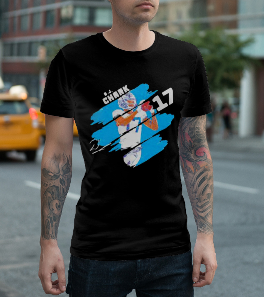D.J. Chark Carolina Panthers Stripes 17 Signature T-Shirt