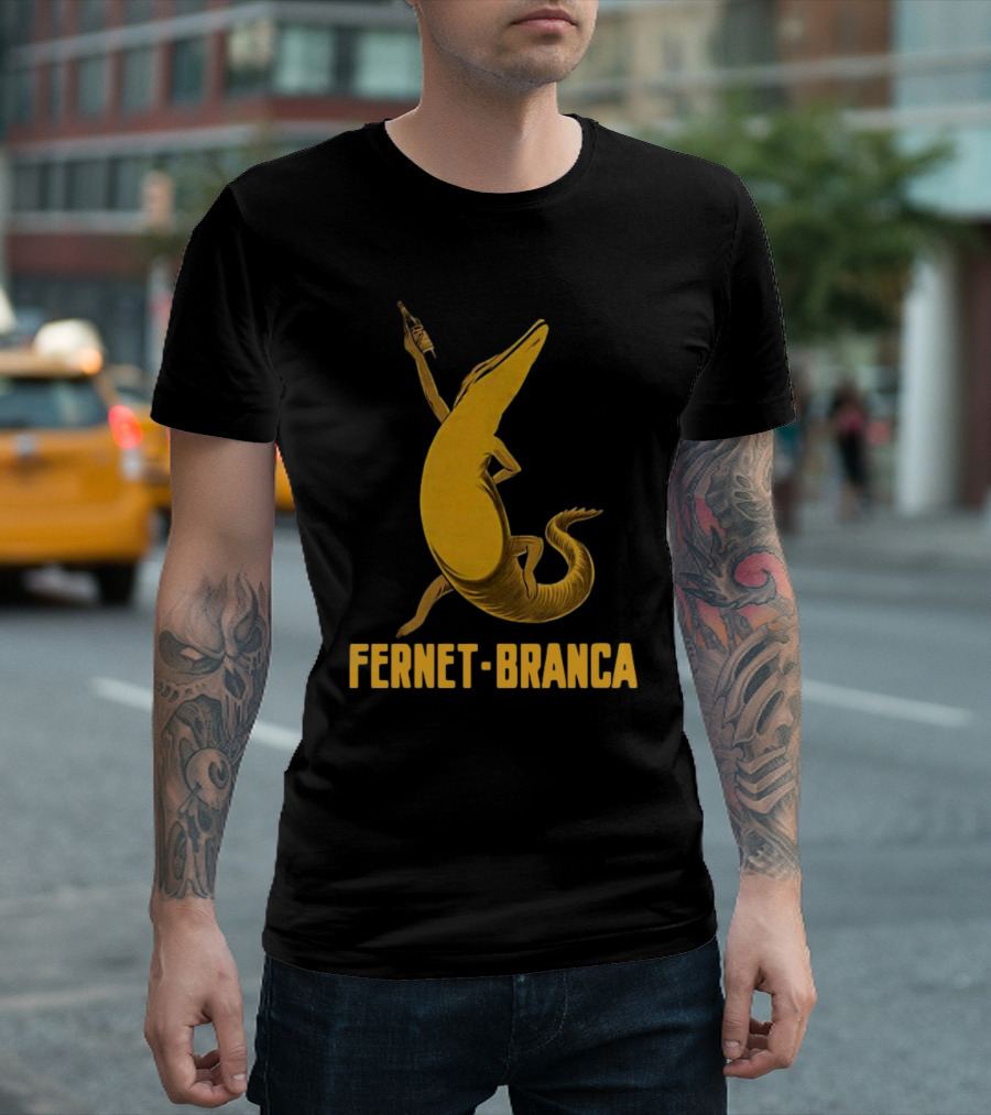 Fernet Branca Crocodile Holding Bottle Iconic Beverage T-Shirt