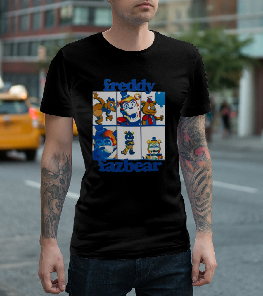 Freddy Fazbear Animated Comic Style Grid Boyfriend Fit Girls T-Shirt