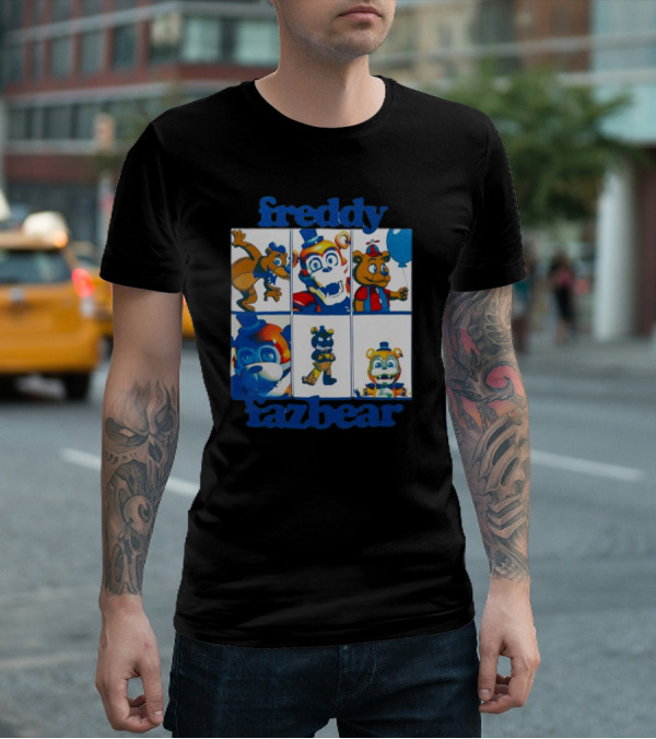 Freddy Fazbear Animated Comic Style Grid Boyfriend Fit Girls T-Shirt