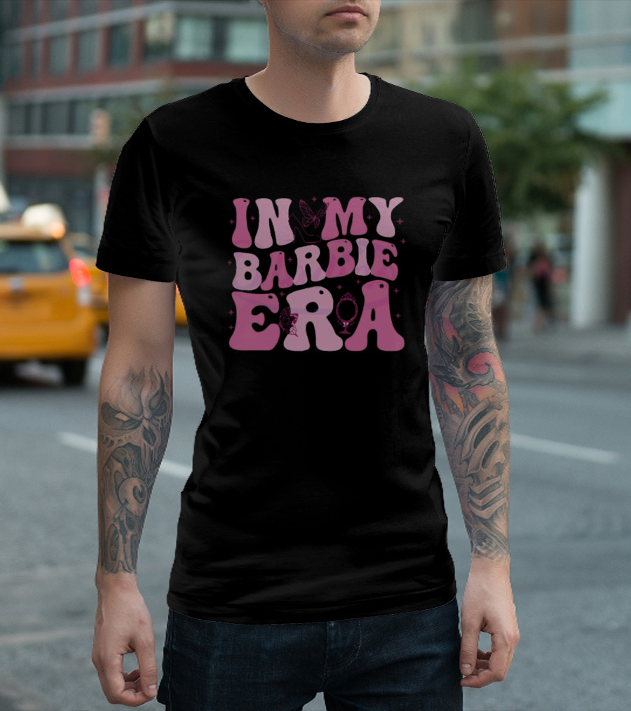 In My Barbie Era Butterfly Mirror Pink Letters T-Shirt