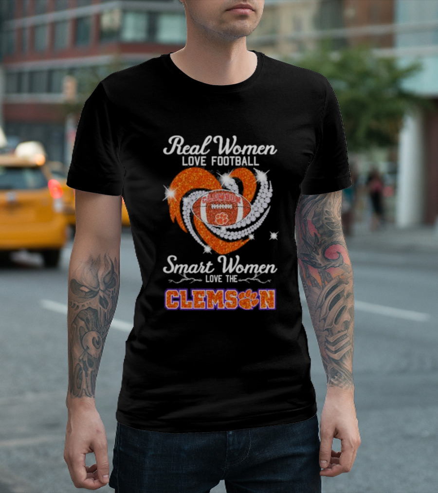 Real Women Love Football Smart Women Love The Clemson Football Heart T-Shirt