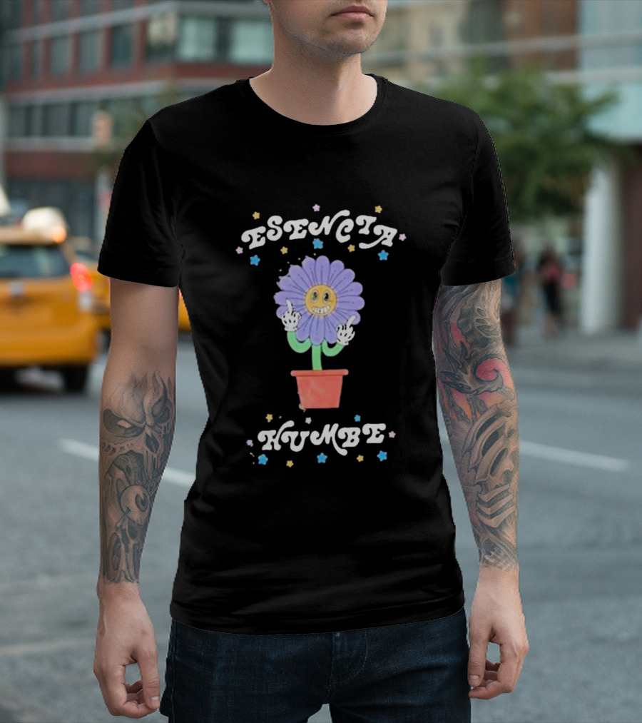 Esencia Humbe Smiling Flower Pot with Middle Finger Gesture and Colorful Stars T-Shirt