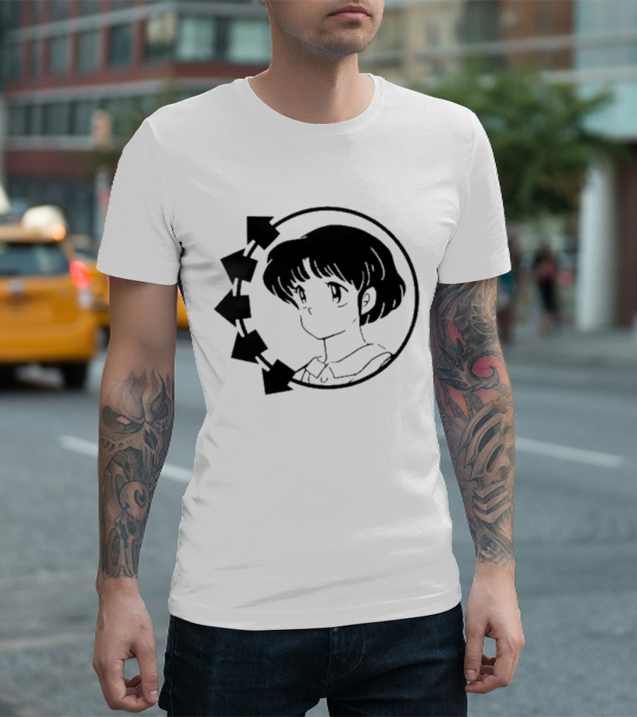 Blink-182 Smiley Akane Tendo Anime Girl Icon in Circle with Arrows T-Shirt