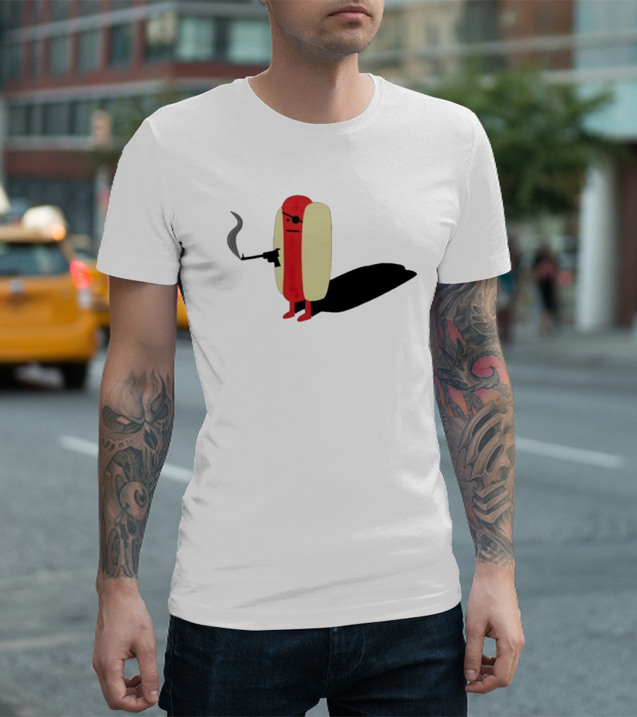 Diabolical Hot Dog with Gun and Eye Patch T-Shirt