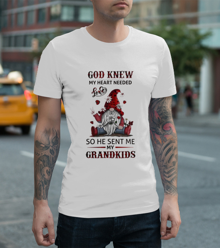 God Knew My Heart Needed Love Gnomes So He Sent Me My Grandkids T-Shirt