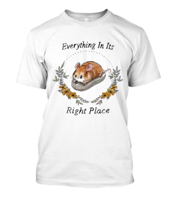 Everything In Its Right Place Mouse Floral Wreath T-Shirt