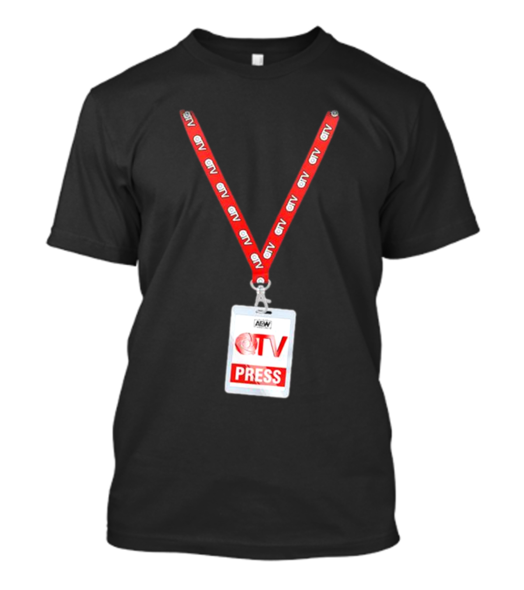 QT Marshall AEW QTV Press Pass Badge With Red Lanyard T-Shirt