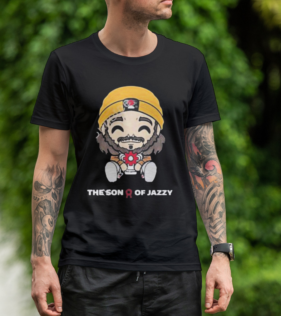 Son Of Jazzy Whimsical Cartoon Character With Yellow Beanie And Flower T-Shirt