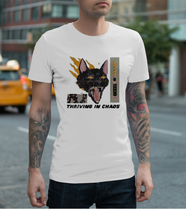 Galactixy Thriving In Chaos Cat With Flames And Dagger T-Shirt