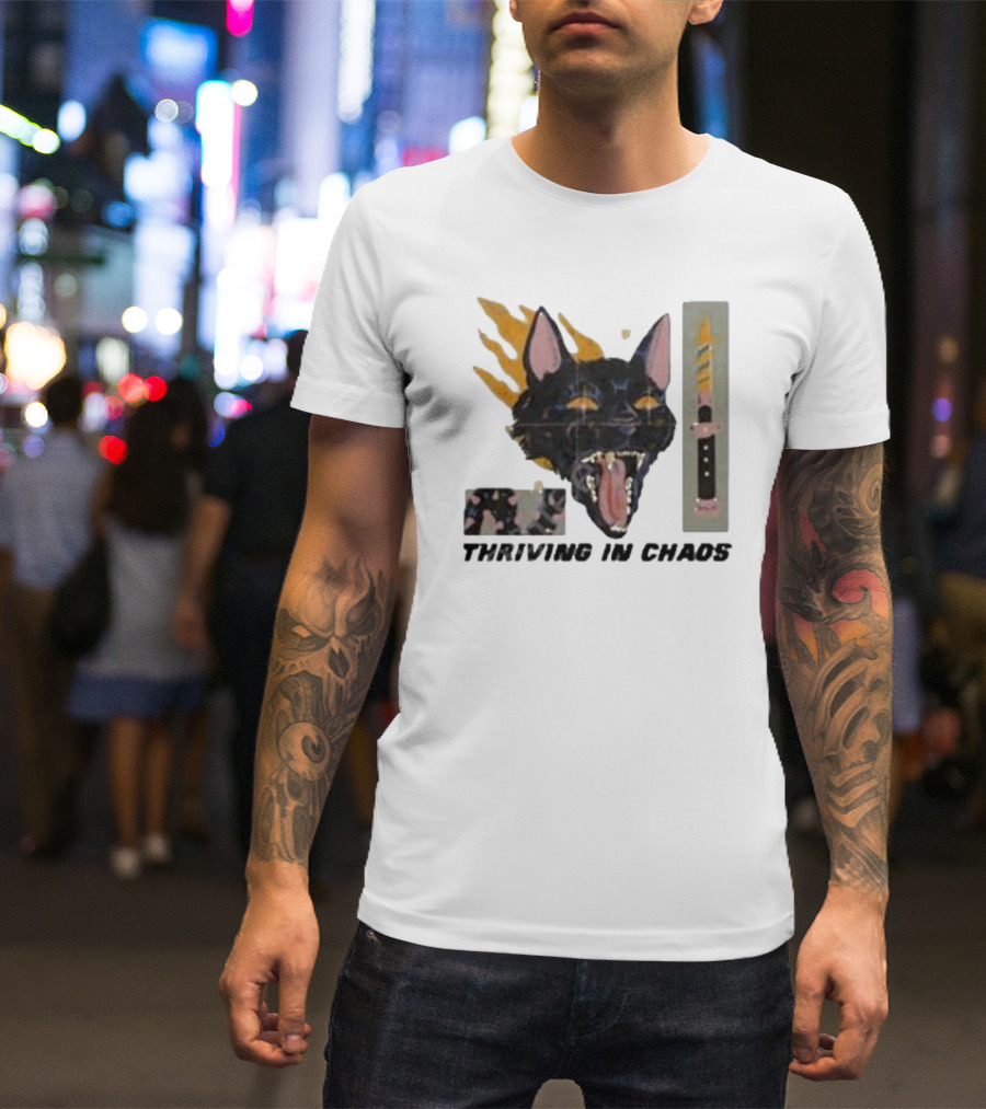 Galactixy Thriving In Chaos Cat With Flames And Dagger T-Shirt