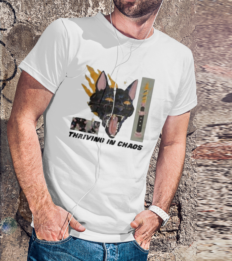 Galactixy Thriving In Chaos Cat With Flames And Dagger T-Shirt