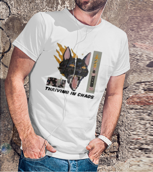 Galactixy Thriving In Chaos Cat With Flames And Dagger T-Shirt