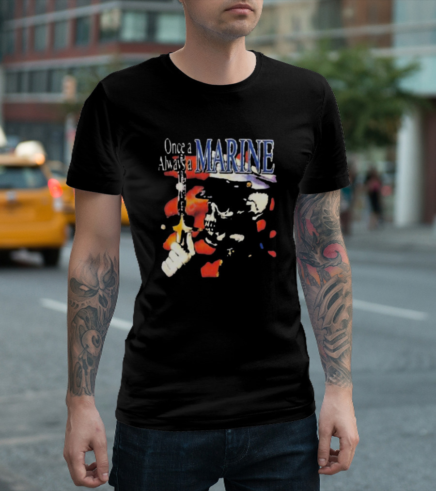 Once a Marine Always a Marine Skeleton with Rifle T-Shirt
