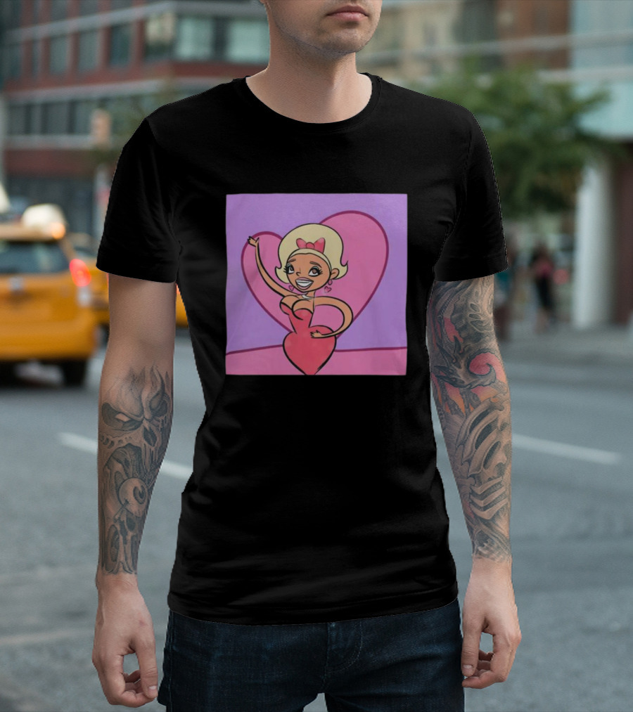 Jaymes Mansfield Cartoon Heart Outfit Pink Background T-Shirt