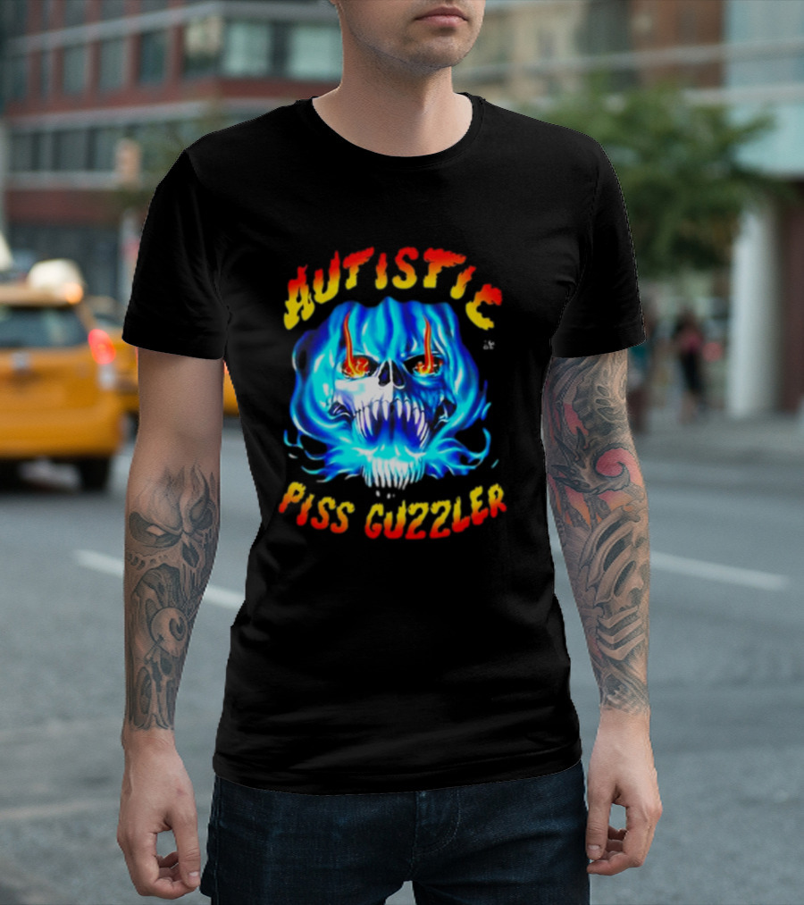 Teen Hearts Merch Autistic Piss Guzzler Fiery Skull T-Shirt