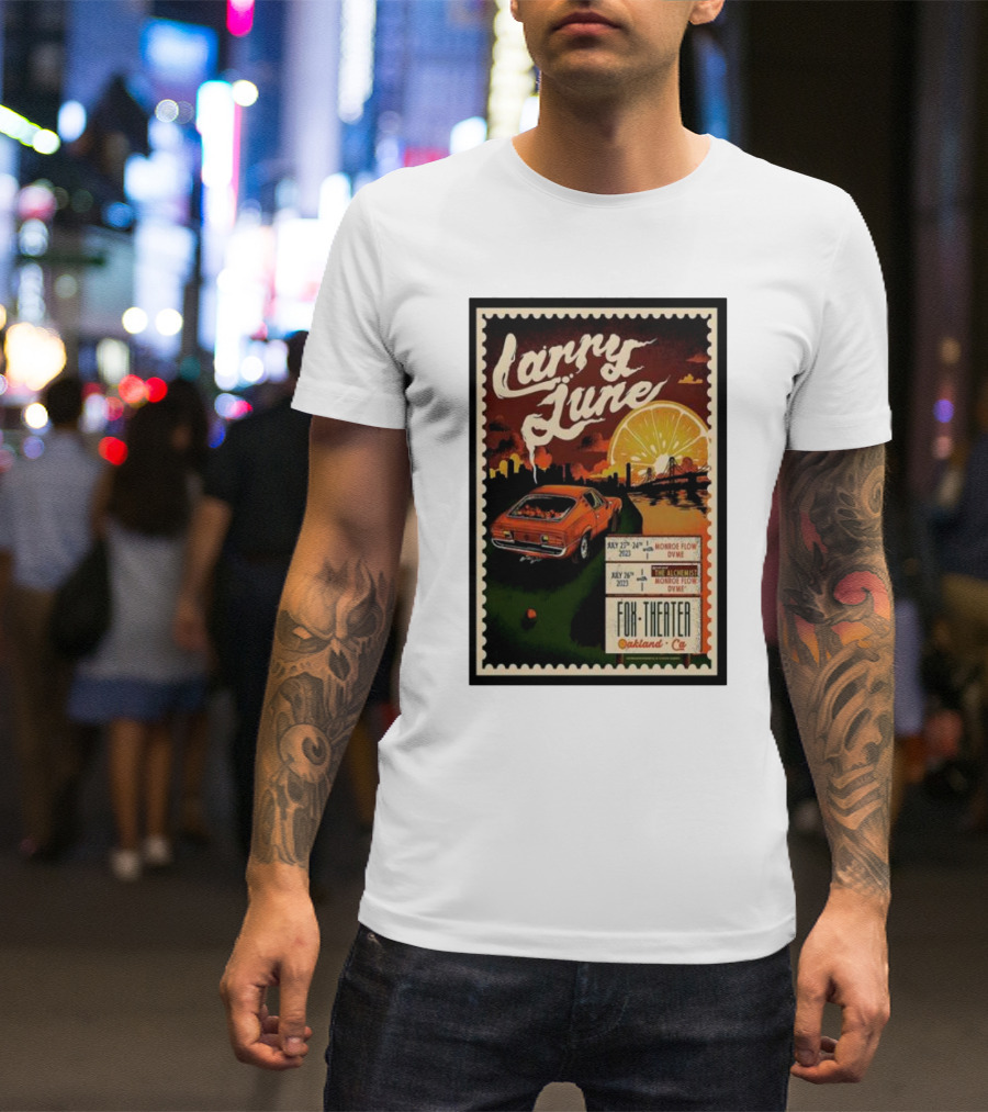 Larry June Fox Theater Oakland CA Car And Orange Skyline Tour Dates T-Shirt