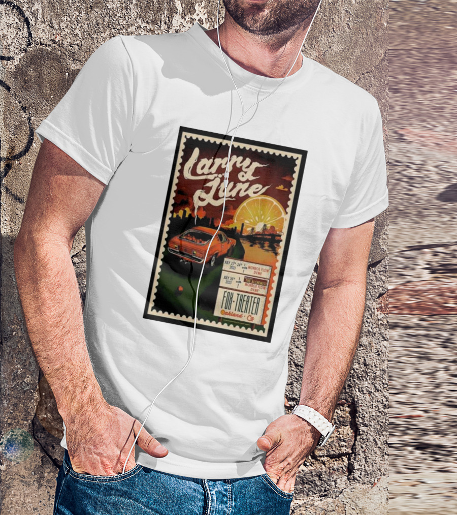 Larry June Fox Theater Oakland CA Car And Orange Skyline Tour Dates T-Shirt