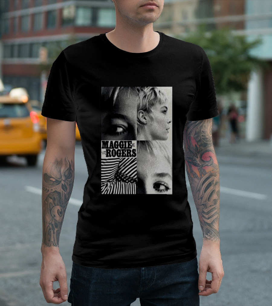 Maggie Rogers Vintage Black and White Portrait Collage Nashville T-Shirt