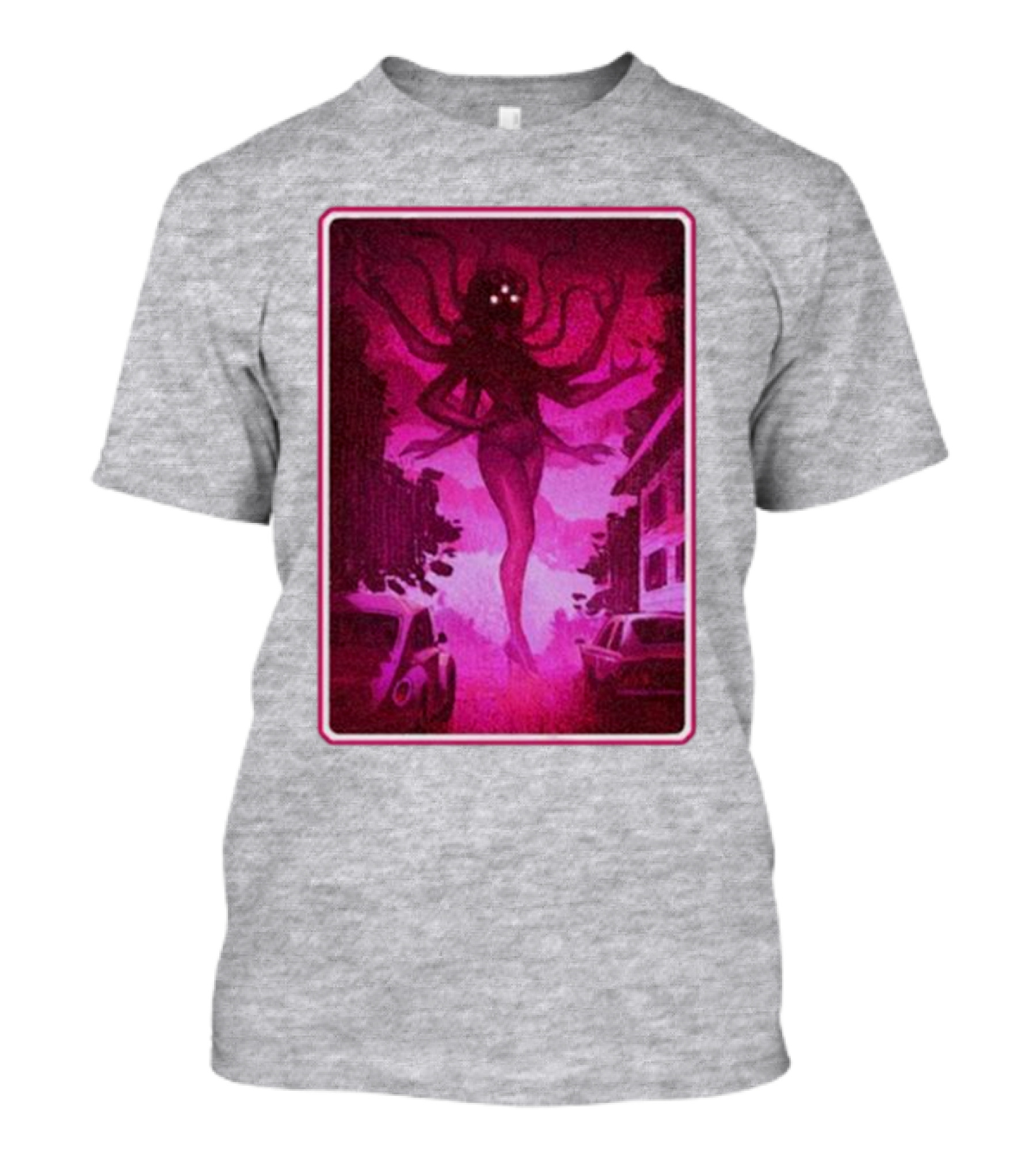 Eldritch Horror Barbie Pink Tentacled Figure In Dark Street Scene T-Shirt