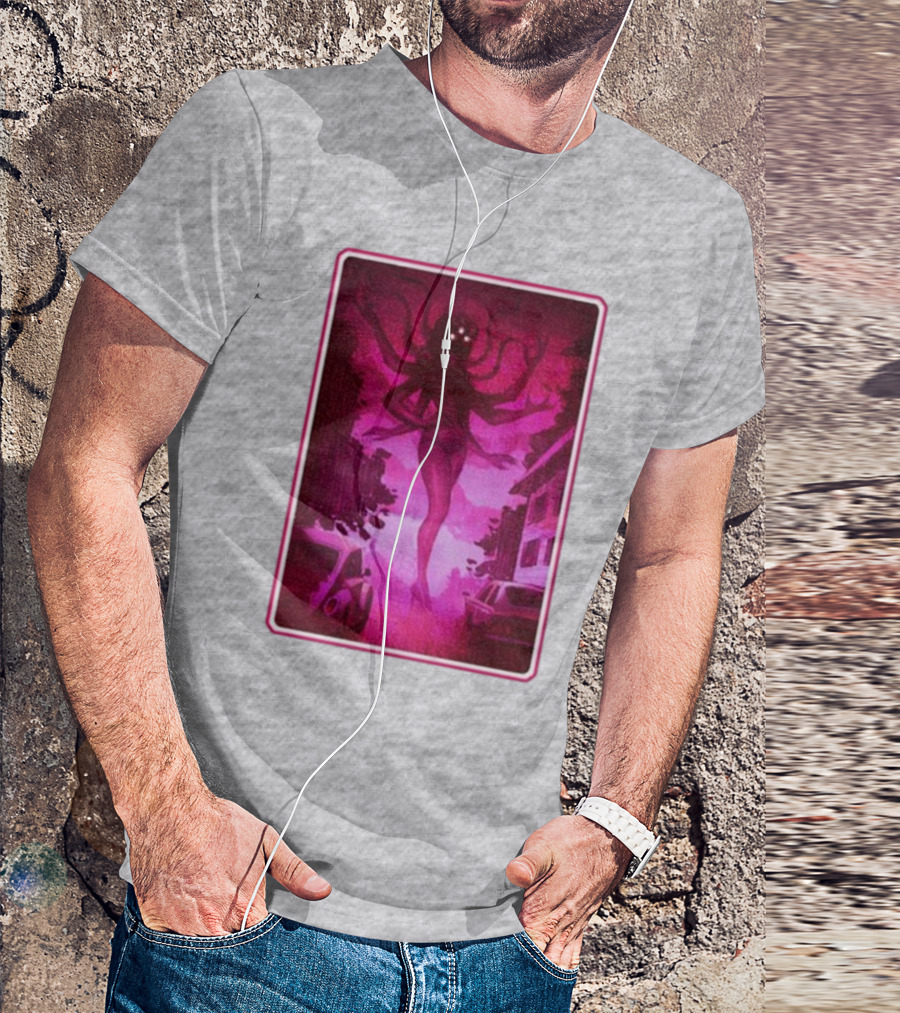 Eldritch Horror Barbie Pink Tentacled Figure In Dark Street Scene T-Shirt