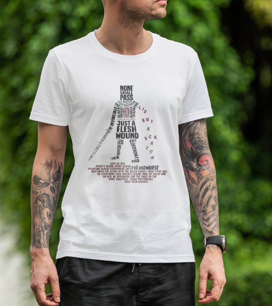 'Tis But A Flesh Wound Iconic Quotes None Shall Pass Knight T-Shirt