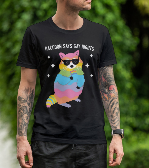 Raccoon Says Gay Rights Pride Rainbow Sunglasses Flag T-Shirt