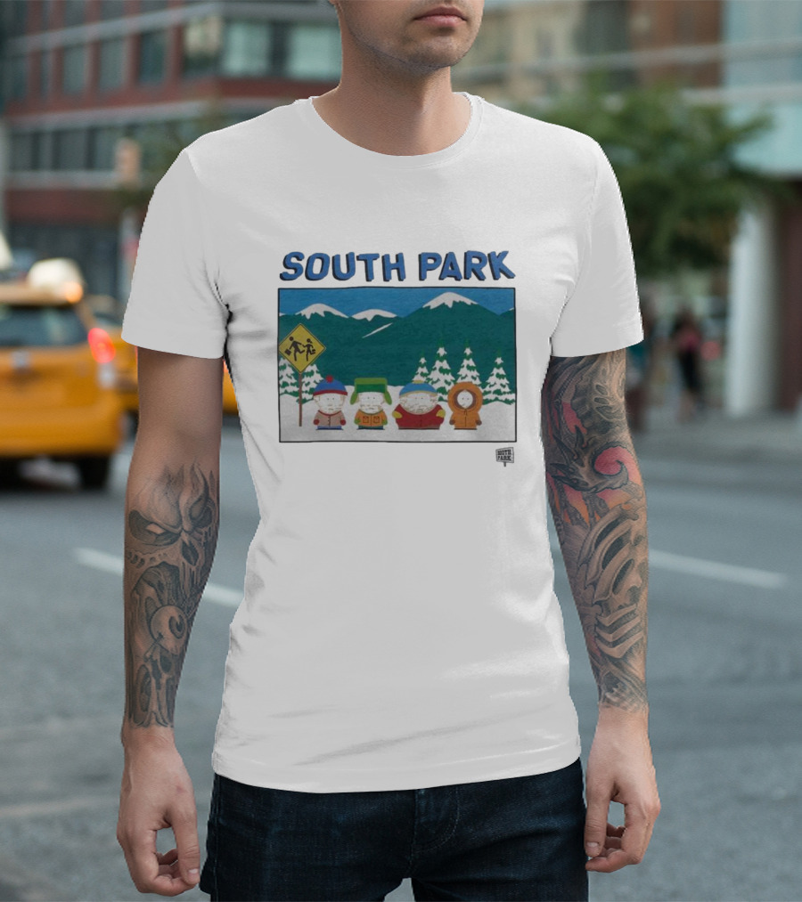 SOUTH PARK Characters in Winter Mountain Scene T-Shirt
