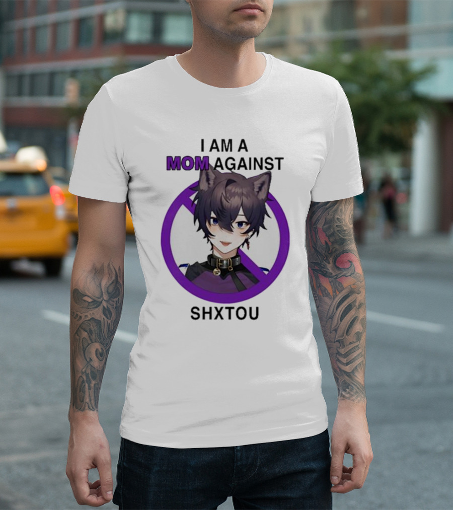 I Am A Mom Against Shxtou Character with Crossed Circle T-Shirt