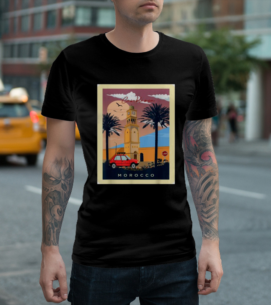 Casablanca Morocco Vintage Taxi and Architecture Scene T-Shirt