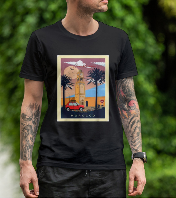 Casablanca Morocco Vintage Taxi And Architecture Scene T-Shirt