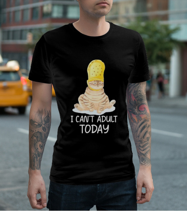 Cat Wearing Yellow Crocs I Can’t Adult Today T-Shirt
