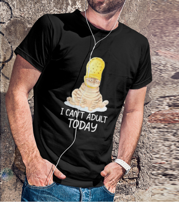 Cat Wearing Yellow Crocs I Can’t Adult Today T-Shirt