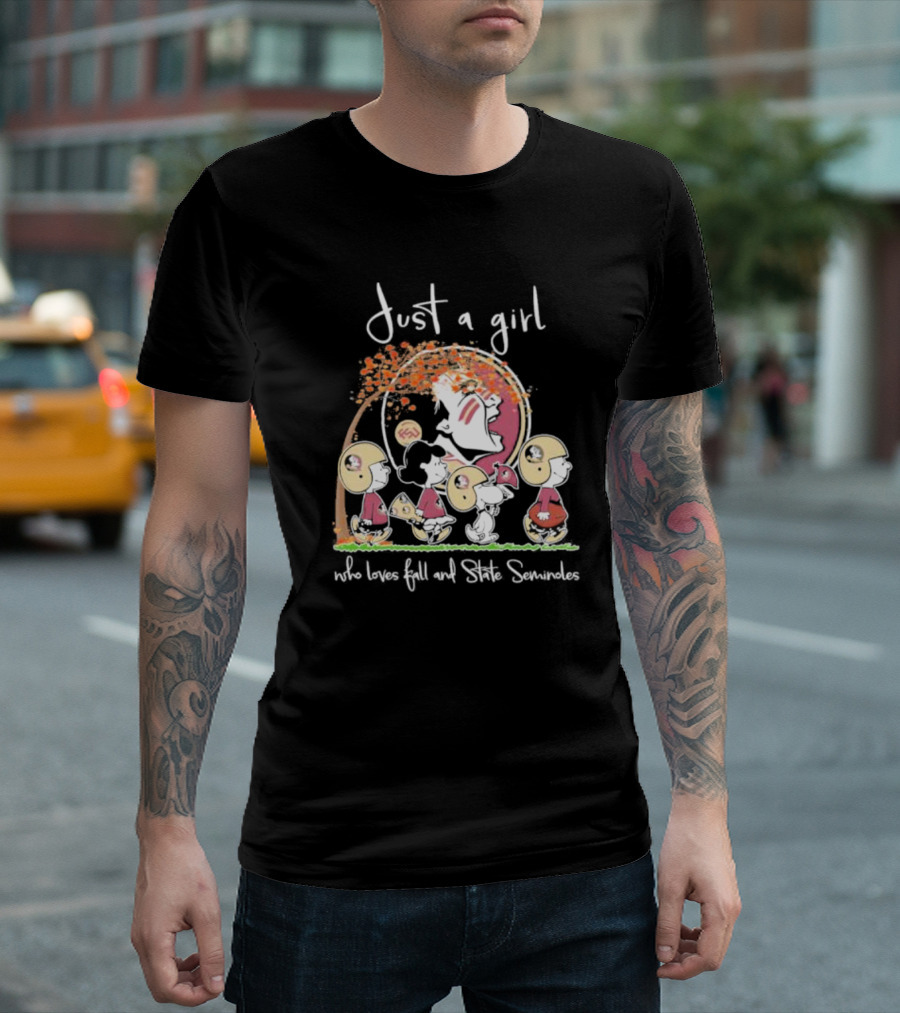 Just A Girl Who Loves Fall And State Seminoles Peanuts Characters T-Shirt
