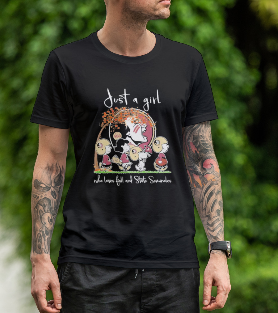 Just A Girl Who Loves Fall And State Seminoles Peanuts Characters T-Shirt