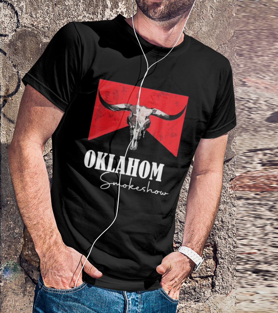 Oklahoma Smokeshow Western Country Boho Bull Skull Cow T-Shirt