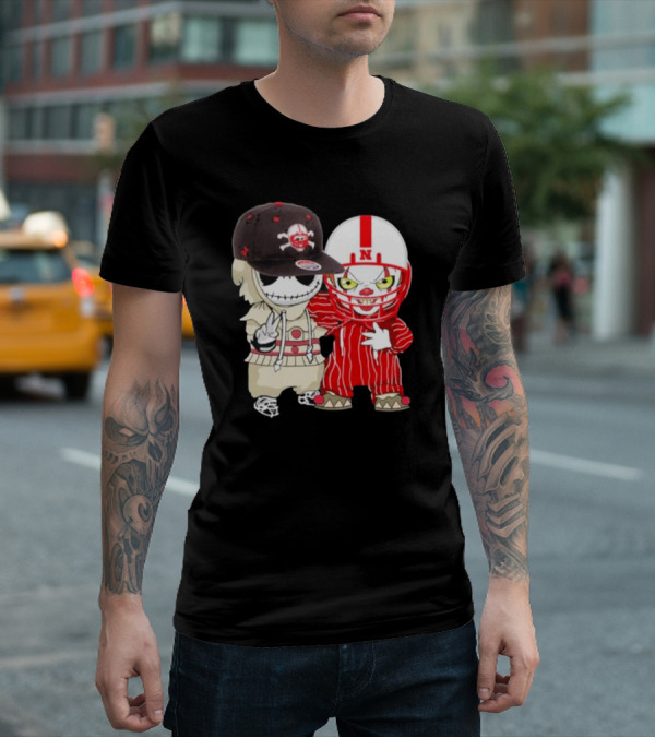 Baby Jack Skellington And Pennywise Nebraska Cornhuskers Halloween Characters T-Shirt