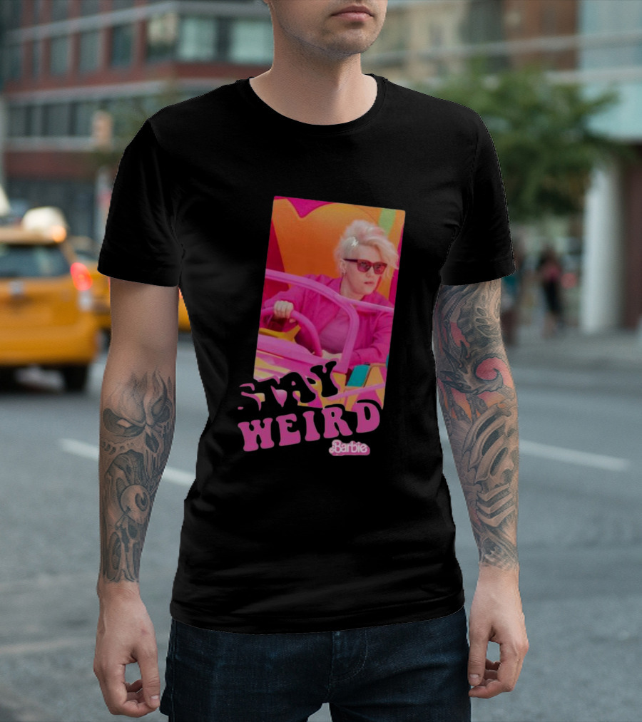 Barbie Movie Stay Weird Pink Jacket Sunglasses T-Shirt