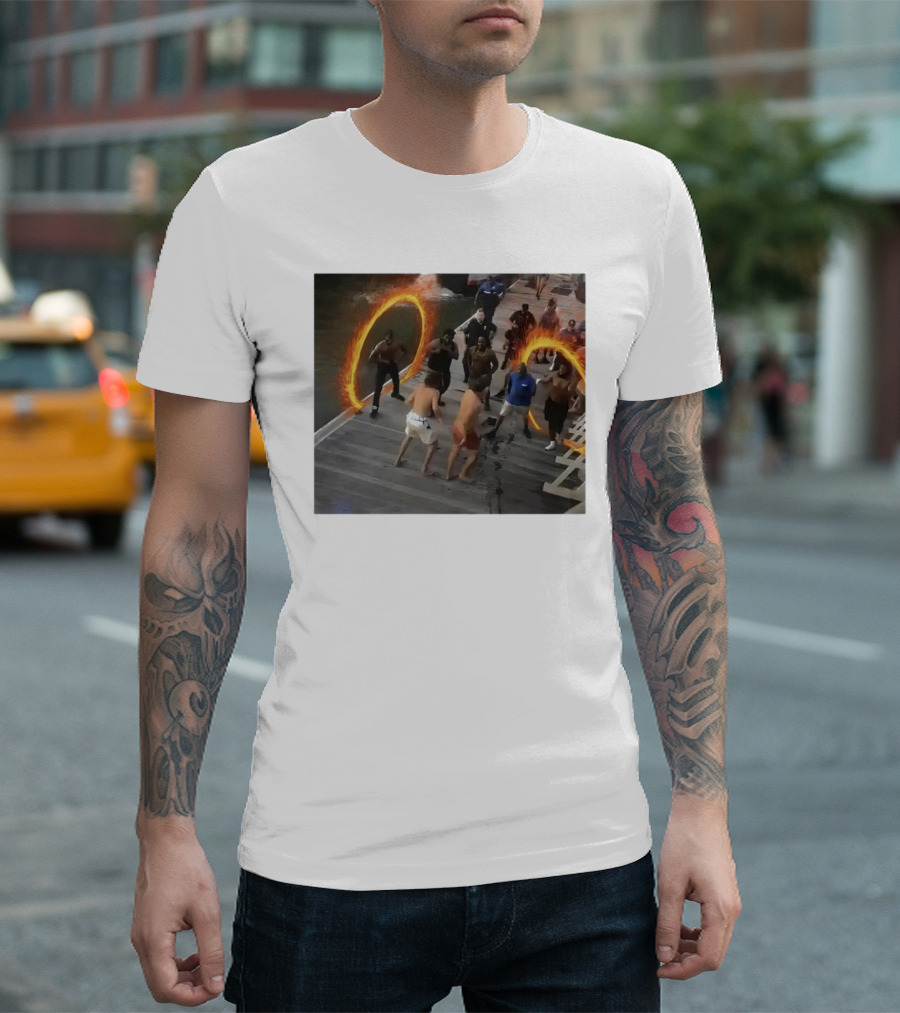 Avengers Fight A River Boat Brawl Portal Scene T-Shirt