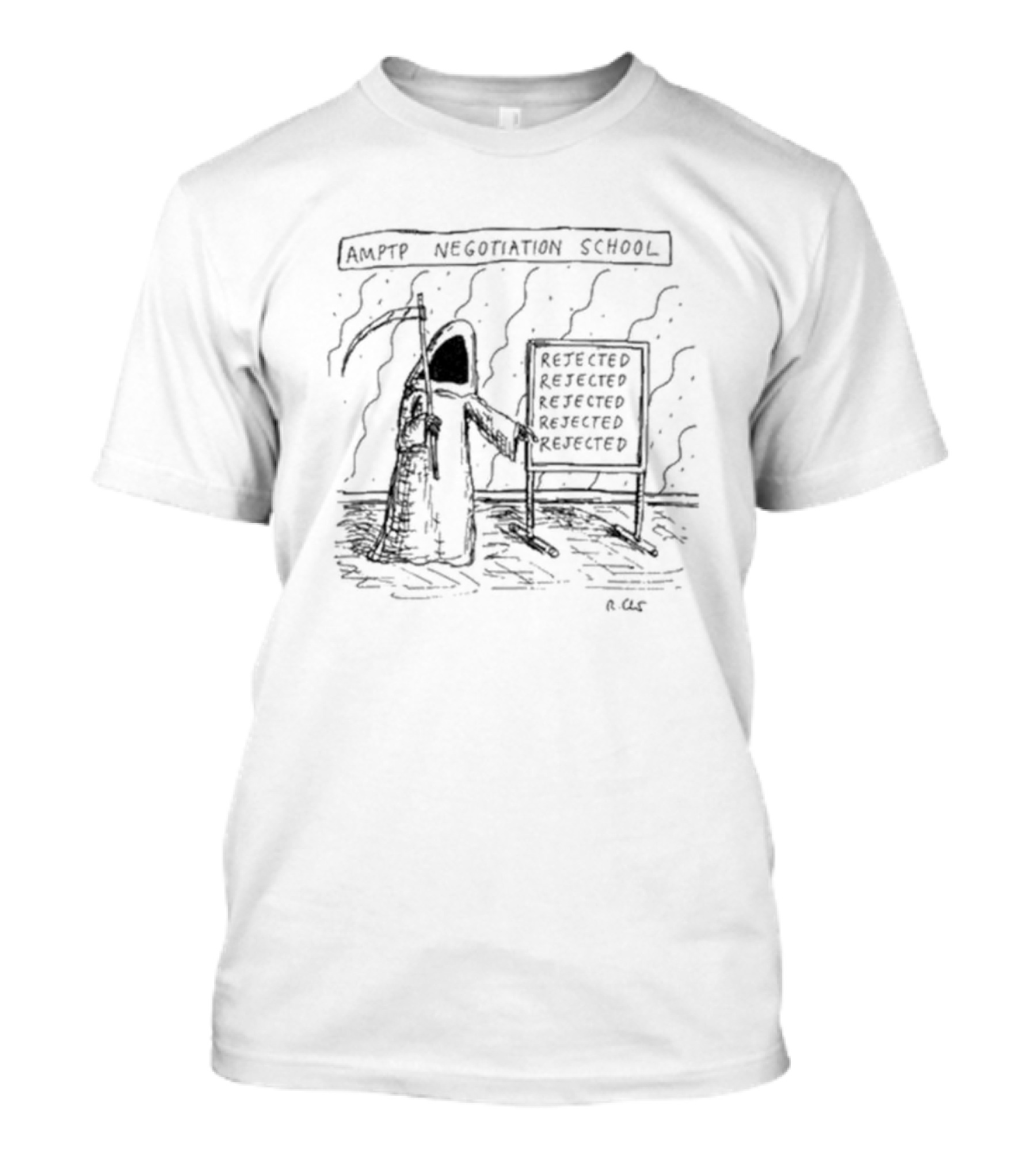 WGA Strike AMPTP Negotiation School Rejected Reaper Cartoon T-Shirt