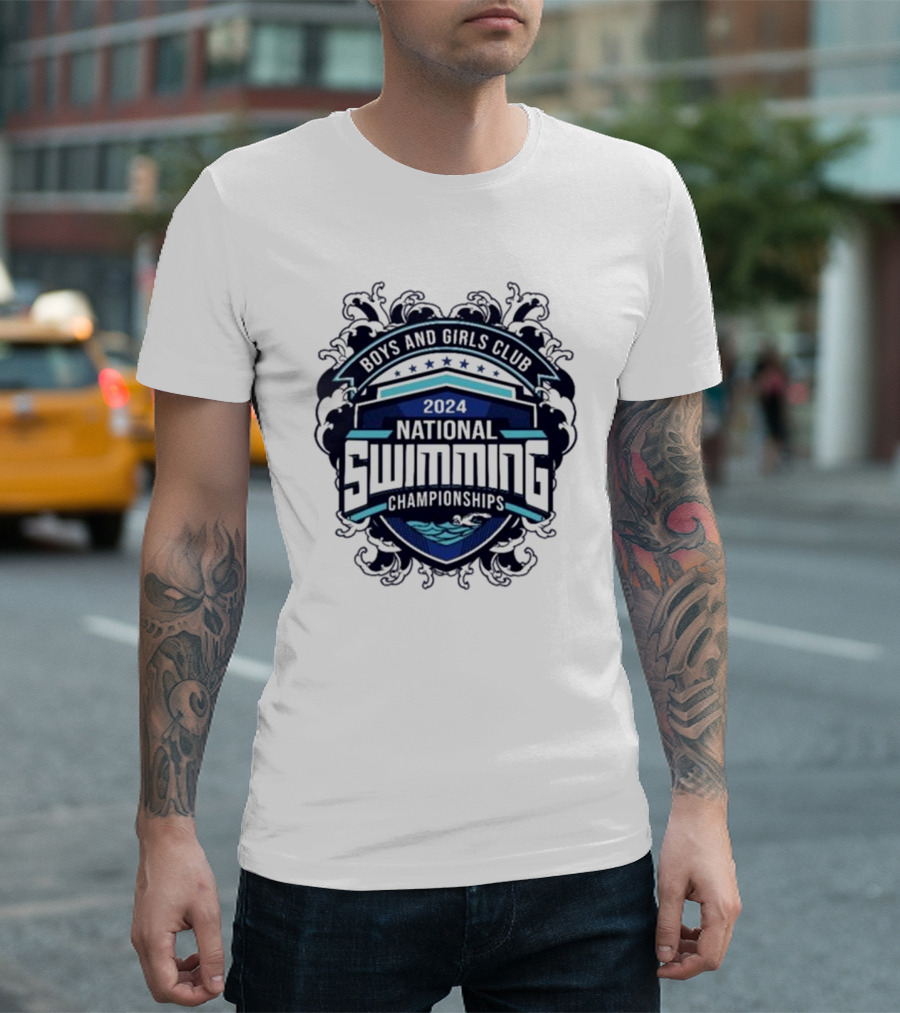 Boys and Girls Club 2024 National Swimming Championships Badge with Waves and Shield T-Shirt