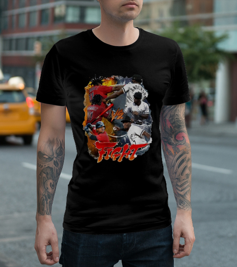 Down Goes Anderson Jose Ramirez Vs Tim Anderson Fight Meme Baseball Ramirez vs Anderson T-Shirt
